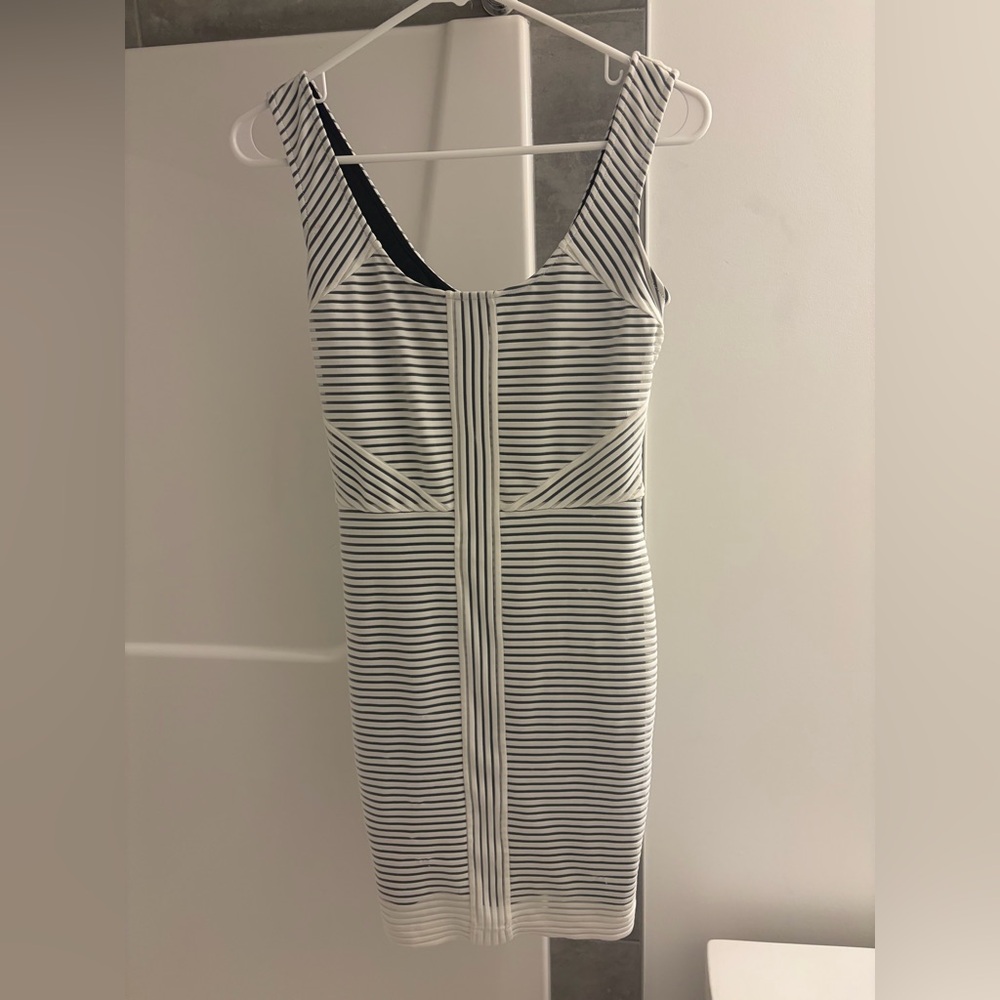 Guess White Striped Midi Dress